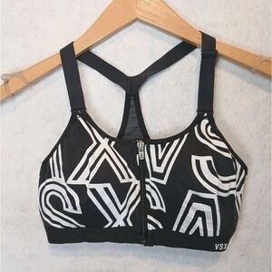 Victoria Sport Bra VSX B Wireless Front Zip Geometric Print Size 32C VS